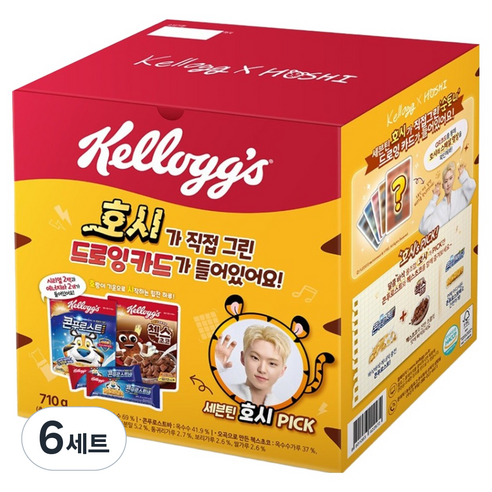 켈로그 호시 스페셜 콘푸로스트 300g + 첵스초코 340g + 콘푸로스트바 35g x 2p + 드로잉카드 랜덤발송 세트 710g, 6세트