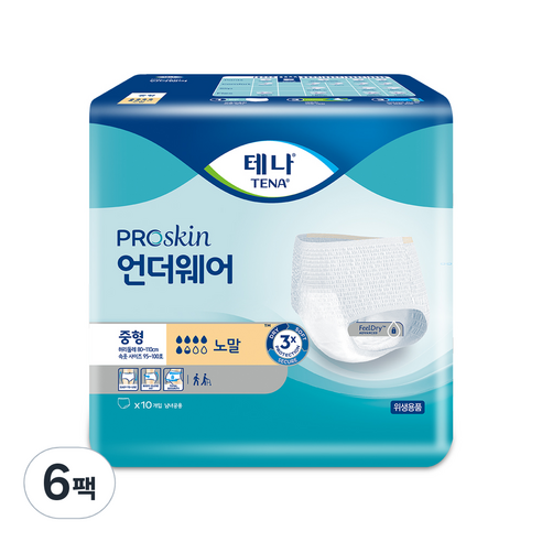 테나 남녀공용 언더웨어 노말 성인기저귀, 중형, 10개입, 6개