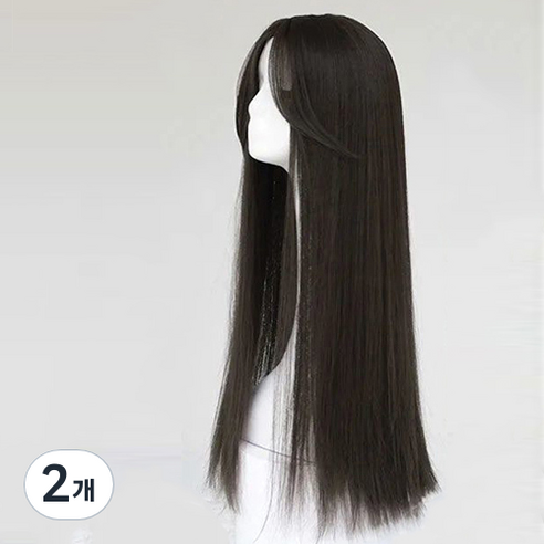 메이크그레이트 긴 생머리 통가발, 블랙, 2개