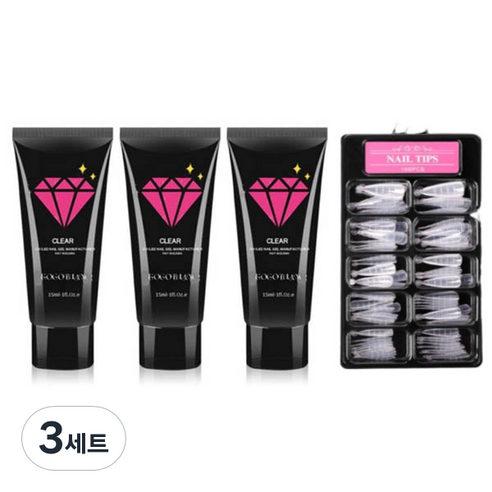 고고블랑 네일연장 폴리젤 45ml 세트, 폴리젤 클리어 + 클리어핑크 +화이트 + 연장팁 스틸레토 100p + 구성품 3종, 3세트