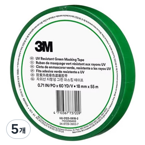 쓰리엠 자외선 저항성 그린 마스킹 테이프 18mm x 55m, 5개