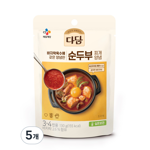 다담 순두부찌개 양념, 130g, 5개
