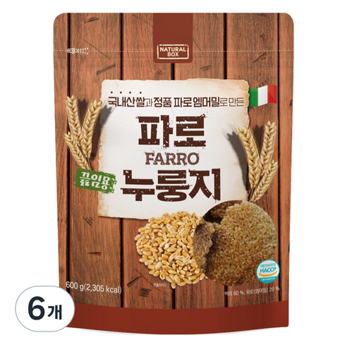 내추럴박스 파로 끓임용 누룽지 건강간식 국내산 백미, 6개, 600g