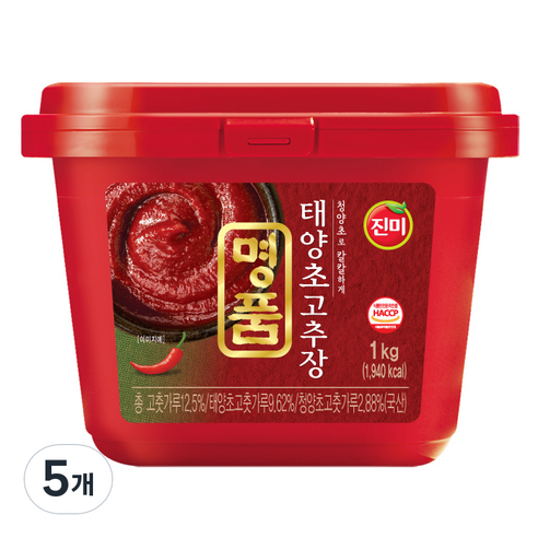 진미 명품 태양초 고추장, 1kg, 5개