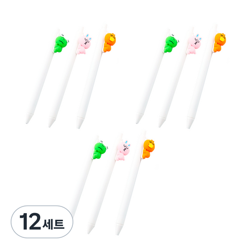 더오픈하우스 큐티 동물 젤 펜 3종 세트 09-0105, 개구리, 토끼, 새, 12세트