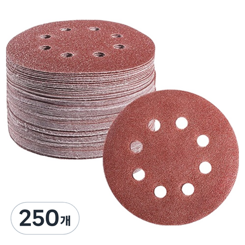 OON 원형 사포 샌딩 페이퍼 8홀 240방 125mm, 250개