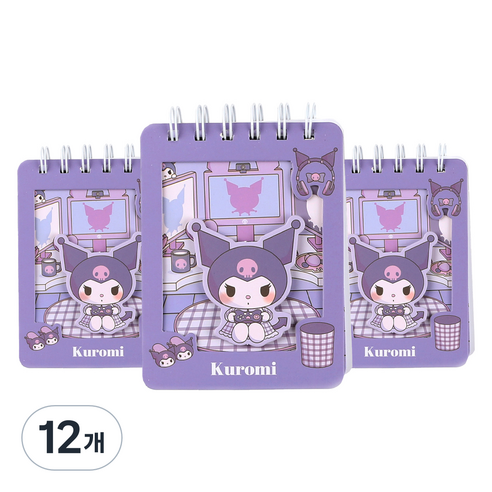 산리오 room 쿠로미 입체 핸디노트 100매, 퍼플, 12개