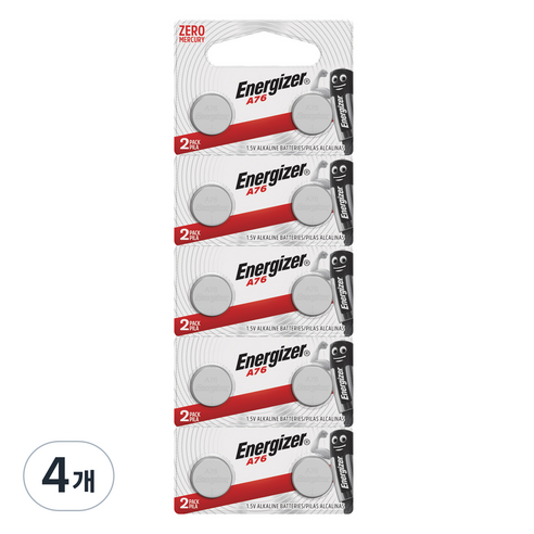 에너자이저 알카라인 A76 LR44 코인건전지, 10개입, 4개