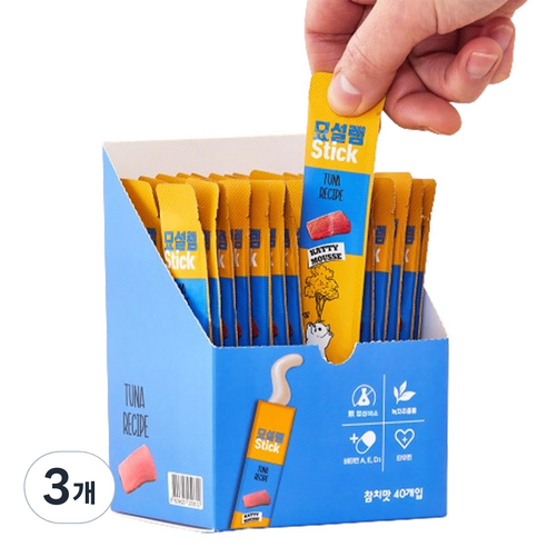 페슬러 고양이 묘설렘 스틱 간식 40p, 참치, 400g, 3개