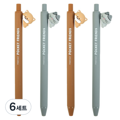 핑크풋 멍냥이 만년연필 HB 2종 x 2p 세트, 멍이, 냥이, 6세트
