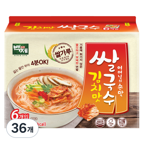 백제 김치맛 쌀국수 멀티팩, 92g, 36개
