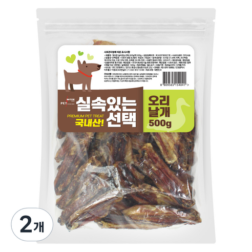 펫츠몬 실속있는선택 애견 간식, 오리날개, 500g, 2개