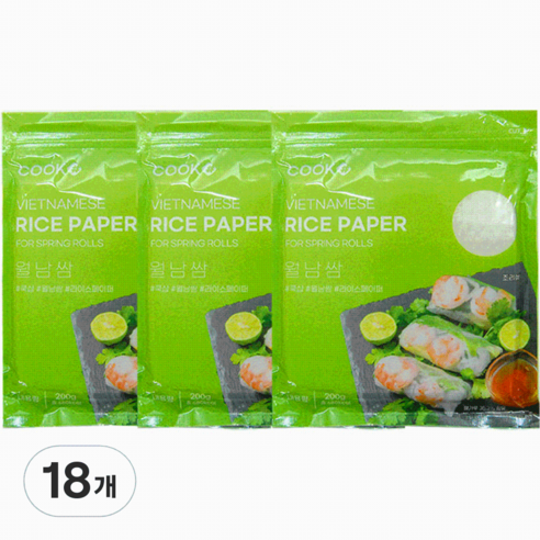 쿡샵 월남쌈 라이스페이퍼 사각, 200g, 18개