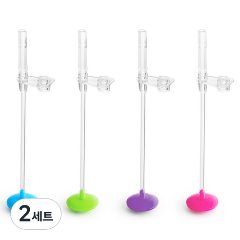 먼치킨 손잡이 추 빨대컵 207ml 교체용 빨대 리필 4종 세트, 2세트, 블루+그린+퍼플+핑크