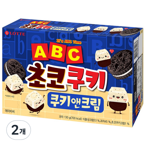 롯데제과 ABC초코쿠키 쿠키앤크림, 130g, 2개