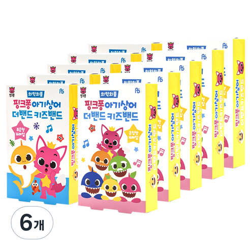 핑크퐁 아기상어 더밴드 키즈밴드 표준형 반창고 16p x 5개 + 혼합형 16p x 5개, 6개