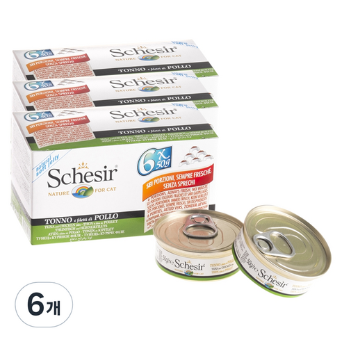 쉐지애 고양이 젤리 캔 50g x 6p, 참치 + 닭고기 + 쌀 혼합맛, 6개