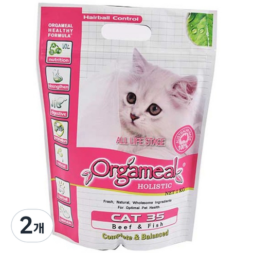 올가밀 전연령 홀리스틱 캣35 소고기 앤 생선 건식사료, 1kg, 2개