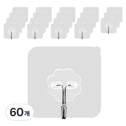 리빙홈디테일 강력 투명 접착식 후크걸이, 60개