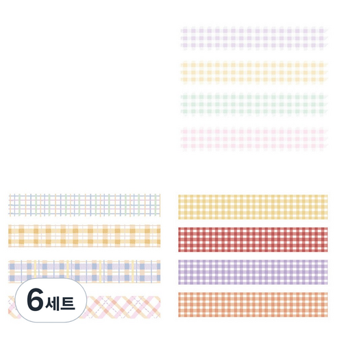 체크 패턴 컬러 마스킹테이프 20mm x 2m 4종 세트, 6세트, 16 코튼, 솔티플라워, 컬러마크