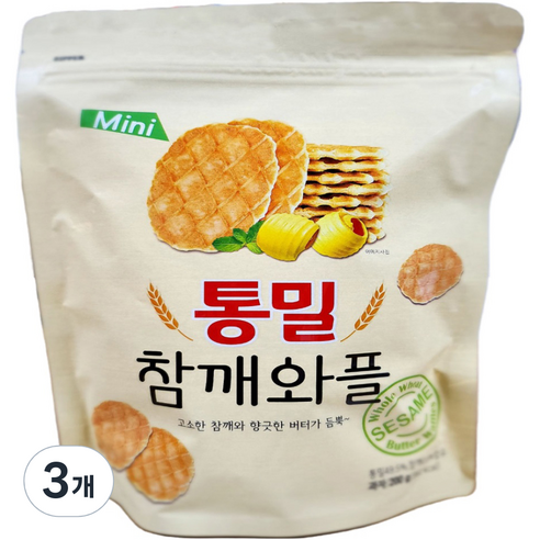 고소한 참깨와 향긋한 버터가 듬뿍 통밀 참깨와플, 3개, 200g