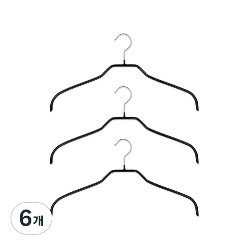마와 논슬립 옷걸이 실루엣 넥 41F, 6개, 블랙