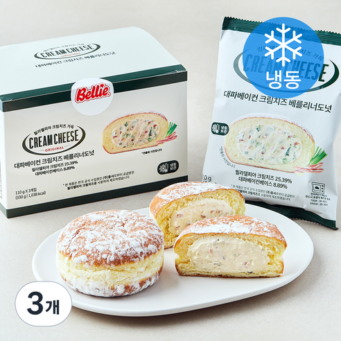 대파베이컨 필라델피아 크림치즈 베를리너 도넛 (냉동), 110g, 3개, 3개입