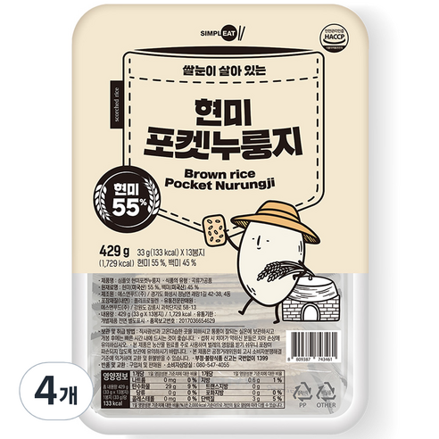 심플잇 현미포켓누룽지 13p, 429g, 4개