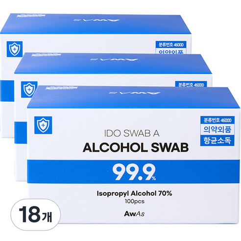 AWAS 알콜스왑, 18개, 100개입