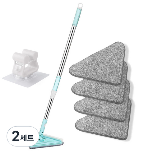 모나코올리브 삼각 코너 물걸레 밀대청소기 + 극세사 전용패드 4p + 이지걸이, 2세트