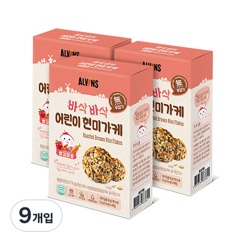 엘빈즈 바삭바삭 어린이 현미가케 빨강마을, 새우 + 당근 + 자색고구마 + 파프리카 혼합맛, 9개, 28g