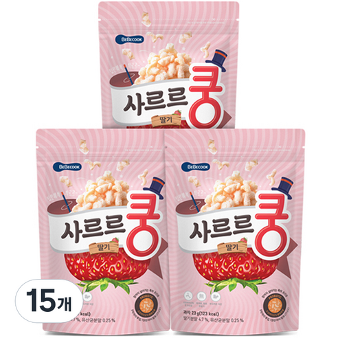 베베쿡 사르르쿵 딸기 과자 23g, 딸기맛, 15개