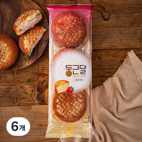 롯데웰푸드 둥근달 딸기크림 빵, 70g, 3개입, 6개