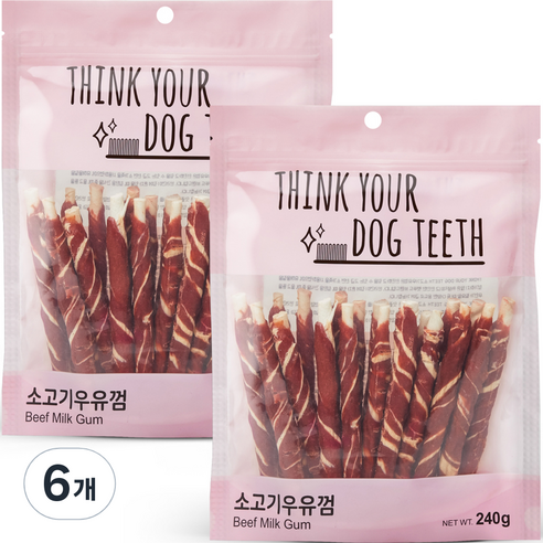 띵크유어도그티 소가죽우유껌 연어스틱 묶음, 혼합맛(소고기/우유), 240g, 6개