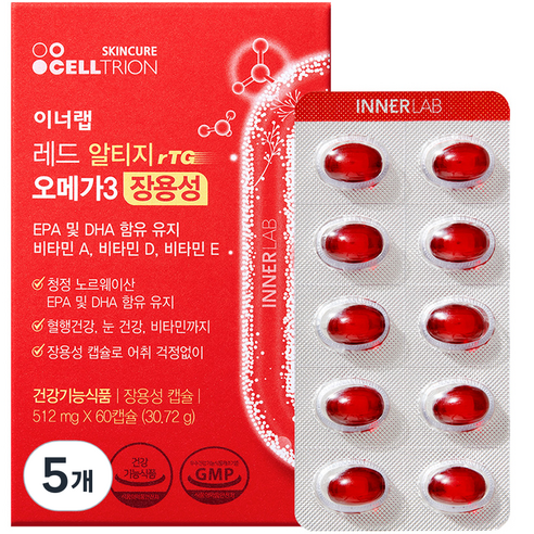 셀트리온 이너랩 레드 알티지 오메가3 장용성, 60정, 5개