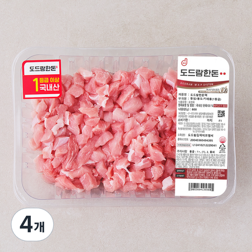 도드람한돈 1등급 등심 카레용 (냉장), 800g, 4개