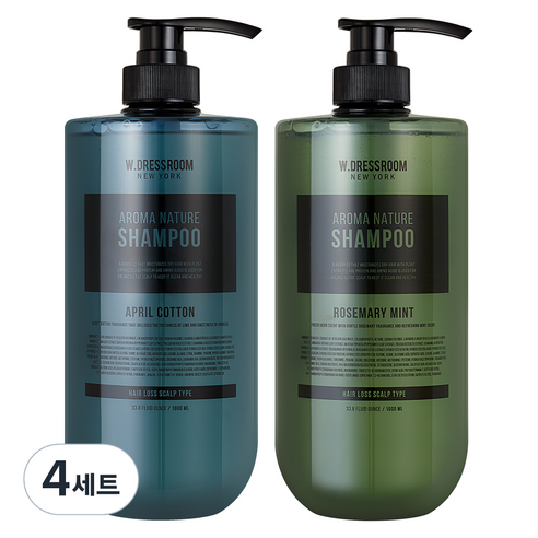 더블유드레스룸 아로마 네이쳐 탈모 샴푸 로즈마리 민트향 1000ml + 에이프릴코튼향 1000ml 세트, 4세트