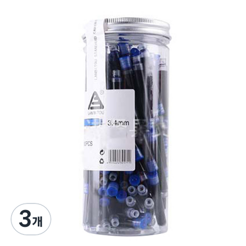 LANBITOU 타사 만년필 호환 가능 만년필 잉크 100p, 블루, 3개