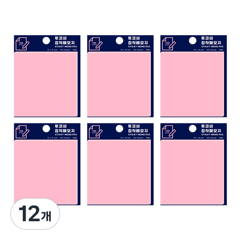 스티키 메모 패드 75 x 76 mm 100p, 핑크, 100개입, 12개