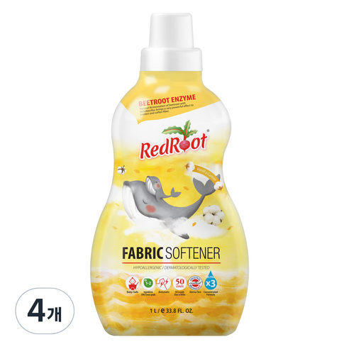 레드루트 유아 섬유유연제 바닐라코튼향, 4개, 1L