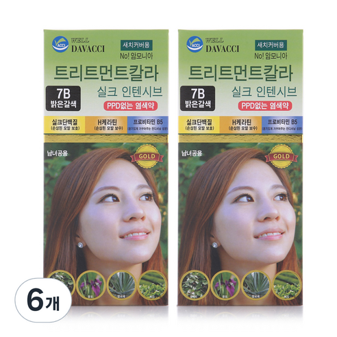 다바찌 실크 트리트먼트 헤어염모제, 7B 밝은 갈색, 6개