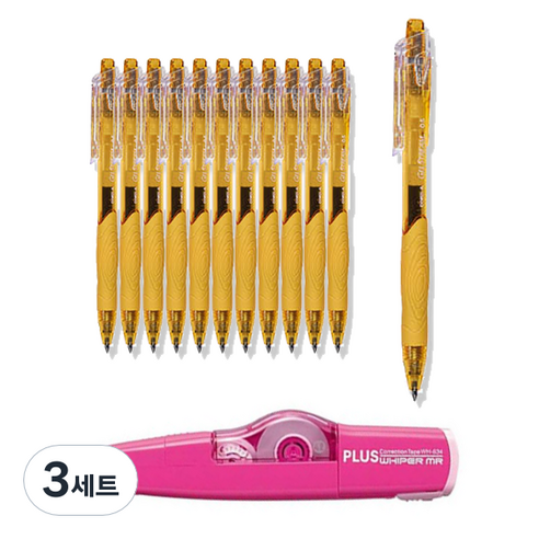 동아 겔스트림 볼펜 C-0.5 12p + 플러스 수정테이프 랜덤발송 WH-635 세트, 주황, 3세트