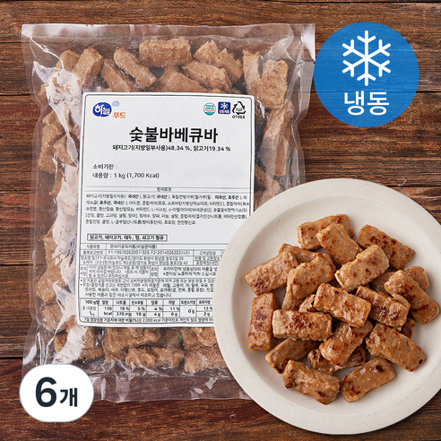 하늘푸드 숯불바베큐바 (냉동), 1kg, 6개