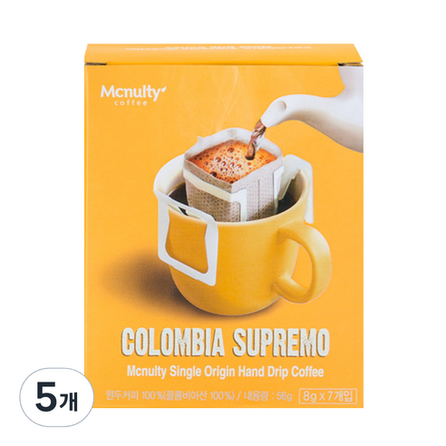 맥널티 콜롬비아 슈프리모 핸드 드립백커피, 7개입, 5개, 8g
