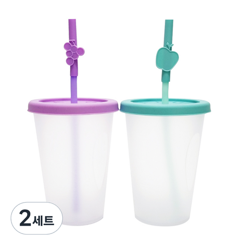 아가프라 심쿵 빨대컵 S B타입 2종 세트 400ml, 민트, 퍼플, 2세트