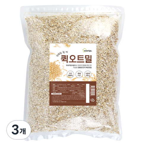 우리가스토리 압착 귀리 퀵오트밀, 1.5kg, 3개