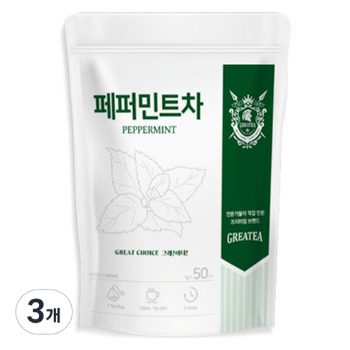 Greatea 그래이티 페퍼민트차, 1g, 50개입, 3개