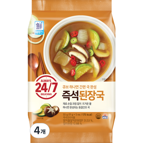 대림선 사조 24 7 즉석 된장국, 55g, 4개