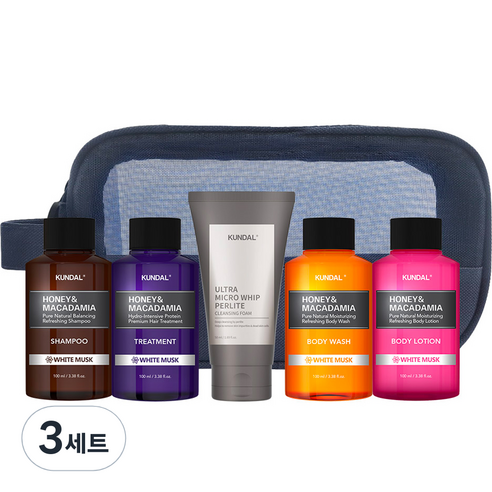 쿤달 여행용 5종 세트 B타입 클렌징폼 포함 화이트머스크향, 3세트