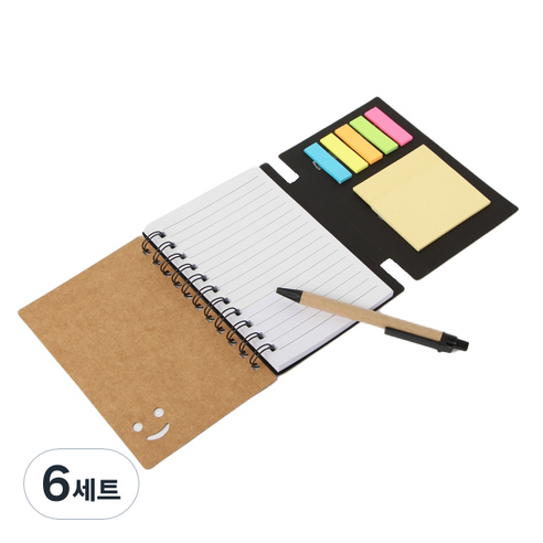 아트스케치 스마일 볼펜 수첩 70매, 블랙(수첩), 랜덤발송(볼펜심), 6세트